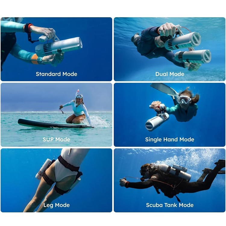 P1 Lite の6つの使用モード：Standard / Dual / SUP / Single Hand / Leg / Scuba Tank